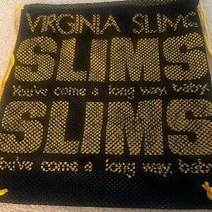 Vintage Retro 1980’s Virginia Slims Blue and Yellow Drawstring Mesh Bag